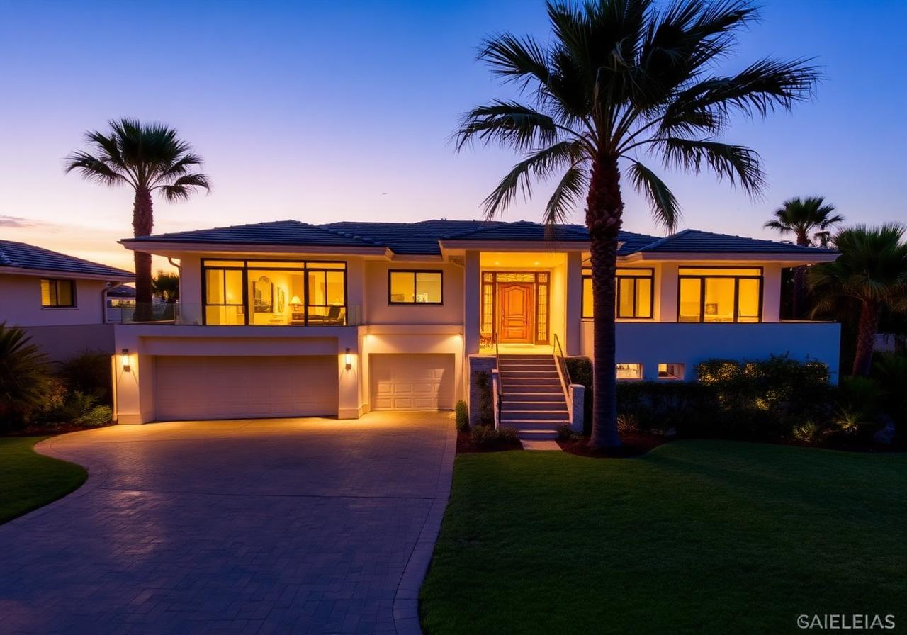 Modern coastal home at twilight — concept design photo