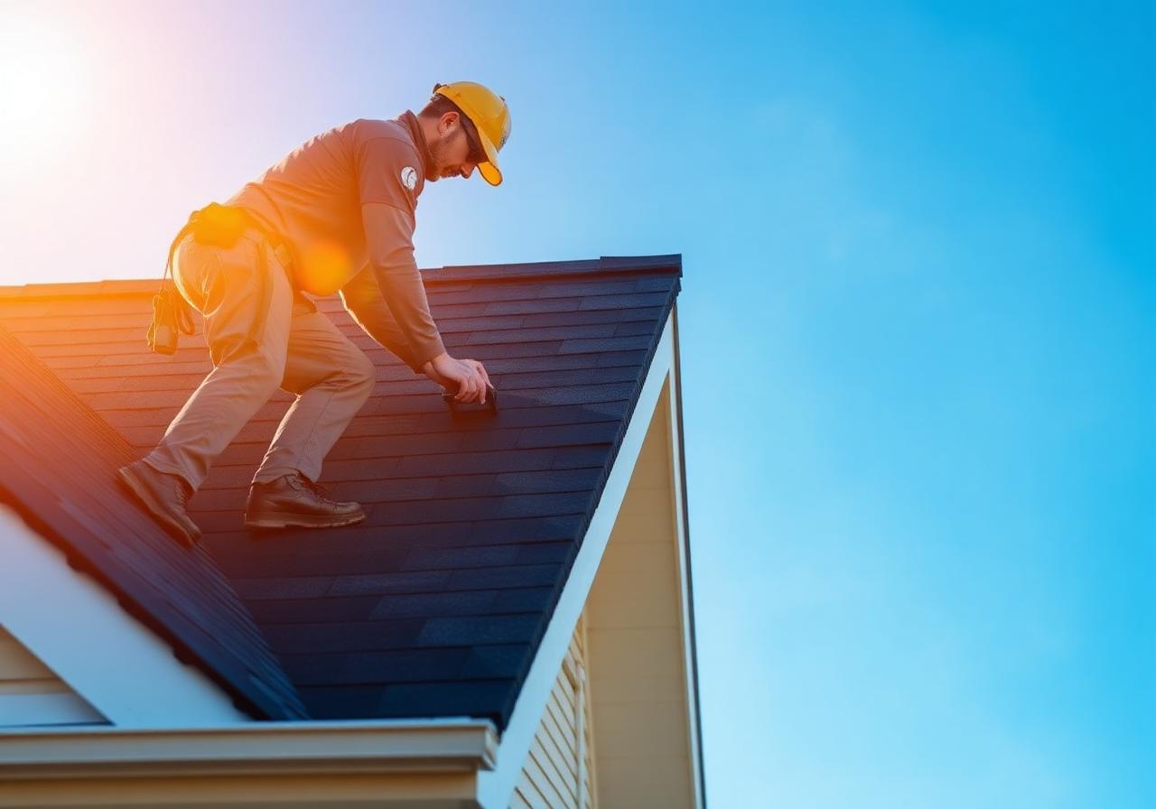 Roofing crew installing new shingles — concept design photo